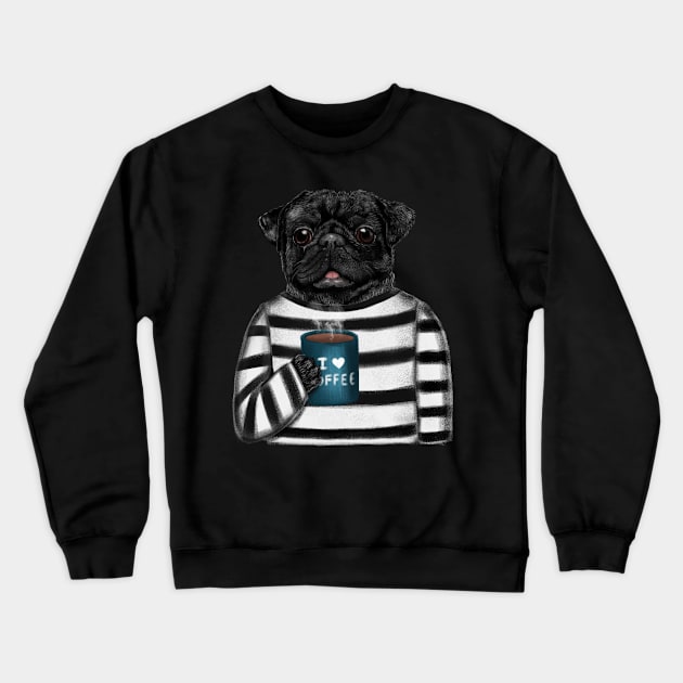 I Need Coffee And My Pug Crewneck Sweatshirt by Luna Illustration